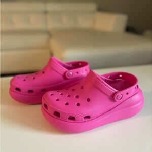 Hot pink platform crocs